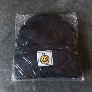 Fall Pumpkin Cuffed Beanie Hat Black and Orange